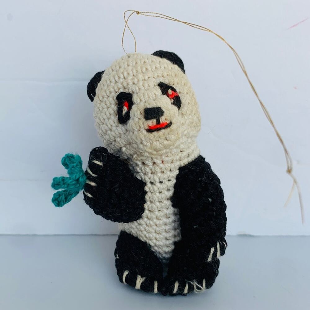 Vintage Knitted Panda Ornament
